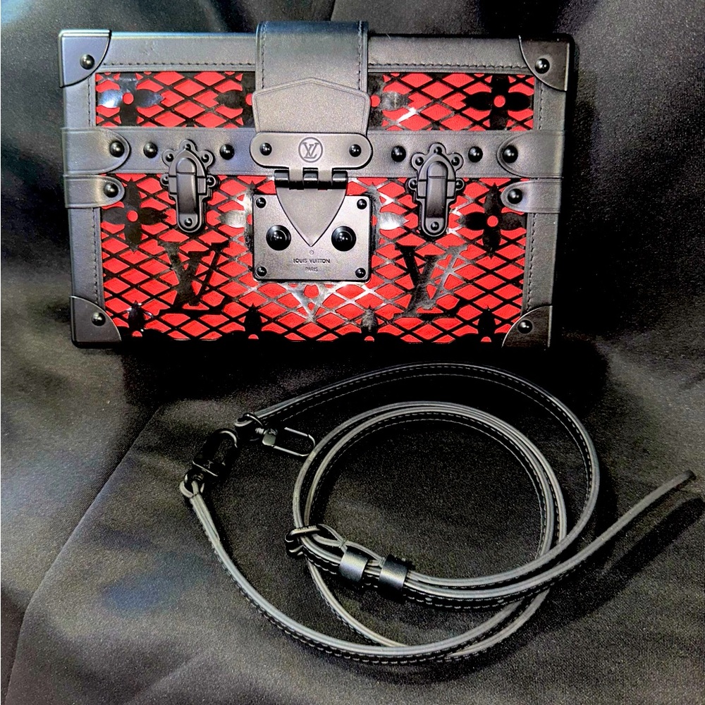 Louis Vuitton Petite Malle Red Black Leather Black Hardware RARE